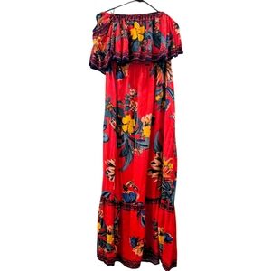 Flying Tomato Red Floral Off-Shoulder Maxi Dress
